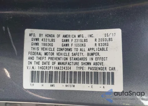 2017 Honda Accord Sport Se из США, поврежденный, VIN 1HGCR2F11HA224304